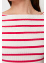 Trendyol Fuchsia Striped Boat Rock Ribbed Stretch Knitted Blouse