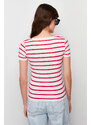 Trendyol Fuchsia Striped Boat Rock Ribbed Stretch Knitted Blouse