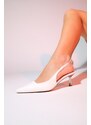 LuviShoes MARTEN Women's White Skin Pointed Toe Open Back Thin Heeled Shoes
