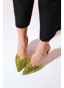 LuviShoes OVERAS Green Sequined Pointed Toe Women's Thin Heeled Evening Shoes