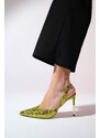 LuviShoes OVERAS Green Sequined Pointed Toe Women's Thin Heeled Evening Shoes