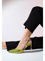 LuviShoes OVERAS Green Sequined Pointed Toe Women's Thin Heeled Evening Shoes