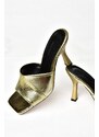 Fox Shoes S590433407 Gold Snake Print Thin Heeled Women's Slippers