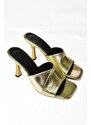 Fox Shoes S590433407 Gold Snake Print Thin Heeled Women's Slippers