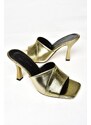 Fox Shoes S590433407 Gold Snake Print Thin Heeled Women's Slippers