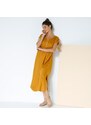 Blancheporte Midi jednobarevné šaty s krátkými rukávy okrová 40