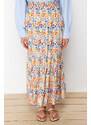 Trendyol Floral Patterned Woven Skirt in Ecru
