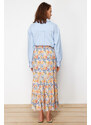 Trendyol Floral Patterned Woven Skirt in Ecru