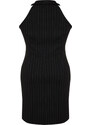 Trendyol Curve Black Polo Neck Striped Mini Knitted Dress