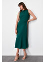 Trendyol Emerald Green Degaje Collar Skirt Cut Detail Woven Midi Dress