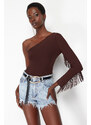 Trendyol Brown Tasseled Single Arm Knitted Body