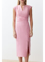 Trendyol Pink Body Wrap V-Neck Slit Detailed Woven Midi Dress