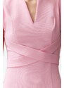 Trendyol Pink Body Wrap V-Neck Slit Detailed Woven Midi Dress