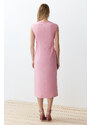 Trendyol Pink Body Wrap V-Neck Slit Detailed Woven Midi Dress