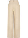 Trendyol Beige 100% Linen Pleated High Waist Wide Leg Trousers