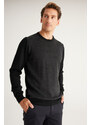 ALTINYILDIZ CLASSICS Men's Black-Anthracite Standard Fit Regular Fit Crew Neck Jacquard Knitwear Sweater