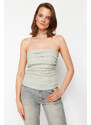 Trendyol Mint Drape Detailed Lurex/Silvery Strapless Elastic Knitted Blouse