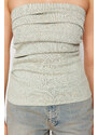 Trendyol Mint Drape Detailed Lurex/Silvery Strapless Elastic Knitted Blouse