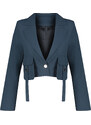 Trendyol Navy Blue Pocket Detailed Crop Woven Blazer Jacket
