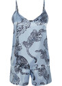 Trendyol Blue Animal Patterned Satin Woven Pajamas Set