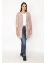 Şans Women's Plus Size Patterned Cotton Fabric Striped Cardigan