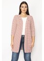 Şans Women's Plus Size Patterned Cotton Fabric Striped Cardigan