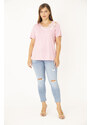 Şans Women's Plus Size Pink Cotton Fabric Lace Detail Blouse