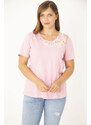 Şans Women's Plus Size Pink Cotton Fabric Lace Detail Blouse