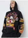 Bavlněná mikina Desigual MICKEY BAD MOOD pánská, černá barva, s kapucí, s potiskem, 24SMSK15