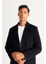 ALTINYILDIZ CLASSICS Men's Navy Blue Standard Fit Normal Cut Monocollar Woolen Overcoat.