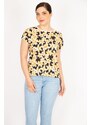 Şans Women's Yellow Plus Size Front Patterned Blouse