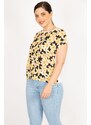 Şans Women's Yellow Plus Size Front Patterned Blouse