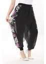 Şans Women's Plus Size Black Viscose Inner Pants Chiffon Wrapover Look Shalwar