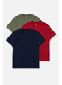 Avva Men's Khaki Burgundy Navy 3-Pack 100% Cotton Crew Neck Regular Fit T-shirt