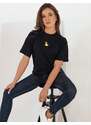 BASIC Černé tričko s výšivkou kačenky MIA ROSE Černá