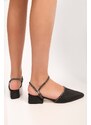 Shoeberry Women's Tine Black Satin Stone Heeled Shoes