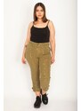 Şans Women's Plus Size Khaki Cargo Cargo Pants with Pockets Epaulettes