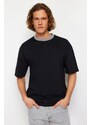 Trendyol Black Oversize/Wide Cut Mystic Print Contrast Collar Rib 100% Cotton T-Shirt