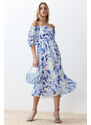 Trendyol Blue Floral Skater Chiffon Maxi Woven Dress