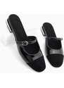 Marjin Women's Closed Front Block Heeled Slippers Mary Jane Tosya Black Patent Leather