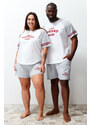 Trendyol Curve Gray Slogan Knitted Couple Pajamas Set