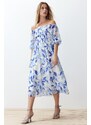 Trendyol Blue Floral Skater Chiffon Maxi Woven Dress