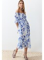 Trendyol Blue Floral Skater Chiffon Maxi Woven Dress