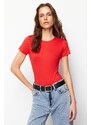 Trendyol Red Short Sleeve Elastic Snap Knitted Bodysuit