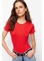 Trendyol Red Short Sleeve Elastic Snap Knitted Bodysuit