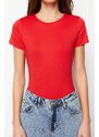 Trendyol Red Short Sleeve Elastic Snap Knitted Bodysuit