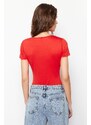 Trendyol Red Short Sleeve Elastic Snap Knitted Bodysuit