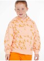 Dětská mikina Calvin Klein Jeans oranžová barva, s kapucí, vzorovaná