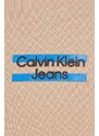 Dětská bavlněná mikina Calvin Klein Jeans hnědá barva, s kapucí, s potiskem