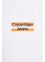 Dětská bavlněná mikina Calvin Klein Jeans bílá barva, s kapucí, s potiskem